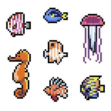 "Pixel Art Sea Creatures" Sticker for Sale by Duncanimation | Redbubble Aquatic Pixel Art, Anchor Pixel Art, Seahorse Pixel Art, Sea Animals Pixel Art, Sea Creature Pixel Art, Pixel Art Mermaid, Pixel Jellyfish, Sea Pixel Art, Ocean Pixel Art