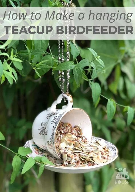 Teacup Bird Feeder Diy, Bird Feeders Diy Kids, Bird Feeder Diy, Teacup Bird Feeder, Teacup Crafts, Homemade Bird Feeders, Tea Cup Bird Feeder, Charity Shops, Diy Bird Feeder