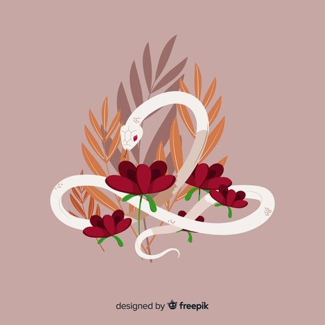 Snake Digital Art, Snake In Flowers, Snake With Flowers, Snake Illustration, Snake Drawing, Cute Snake, Snake Art, Floral Tattoo Design, Arte Sketchbook