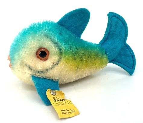 Steiff Flossy Blue Fish 1960s Mohair Plush 10cm 4in ID Button and Tag Vintage Fish Plushies, Fish Plush, Paint Brush Art, Blue Fish, Vintage Plush, Vintage Fishing, Cute Stuffed Animals, Fishing Gifts, Cute Plush