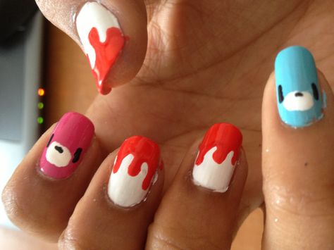 Bear Nail Ideas, Gloomy Bear Nails, Bear Scary, Kid Nails, Bear Nail Art, Bear Nails, Makeup Tuts, Bears Nails, Gloomy Bear