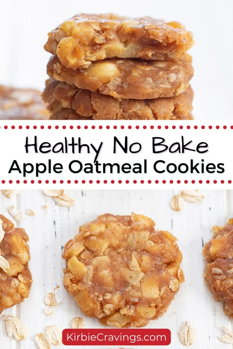 These healthy no bake apple cookies are packed with apples. The cookies are easy to make and don’t need any flour, eggs, added sugar, butter or oil. The cookies take only a few minutes to prepare and store well. While I’ve shared a few apple cookie recipes before, they’ve never used fresh apples. What I love about this recipe is that it uses apples rather than applesauce so that the cookies are packed with apple flavor. Applesauce Cookies Recipes Healthy, Healthy Oatmeal Apple Cookies, Easy Apple Cookies Recipes, No Bake Apple Cookies, Baked Apples No Sugar, Best Healthy Cookie Recipes, What To Make With Apples Easy, Healthy Apple Recipes Snacks, Easy Healthy Apple Recipes