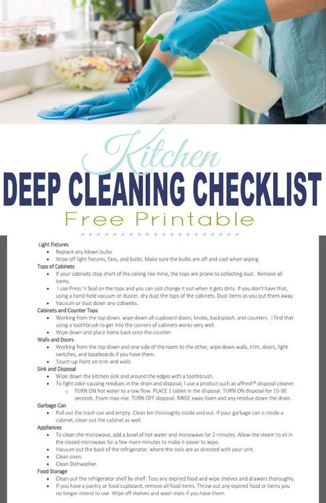 Tips for Deep Cleaning Your kitchen - these kitchen hacks are so smart! Includes free printable list to keep you on track too. #kitchen #springcleaning #cleaning #deepcleaning #wash #kitchenhacks Kitchen Deep Cleaning Checklist, Kitchen Cleaning List, Kitchen Deep Cleaning, Kitchen Deep Clean, Deep Clean Checklist, Deep Cleaning Lists, Clean Checklist, Deep Clean Kitchen, Kitchen Cleaning Checklist