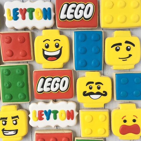 Lego Rice Krispie Treats, Lego Birthday Cookies, Lego Cookies Decorated, Lego Birthday Cookies Decorated, Lego Sugar Cookies, Lego Peanut Butter Cookies, Lego Cookies, Bday Cookies, Royal Cookies