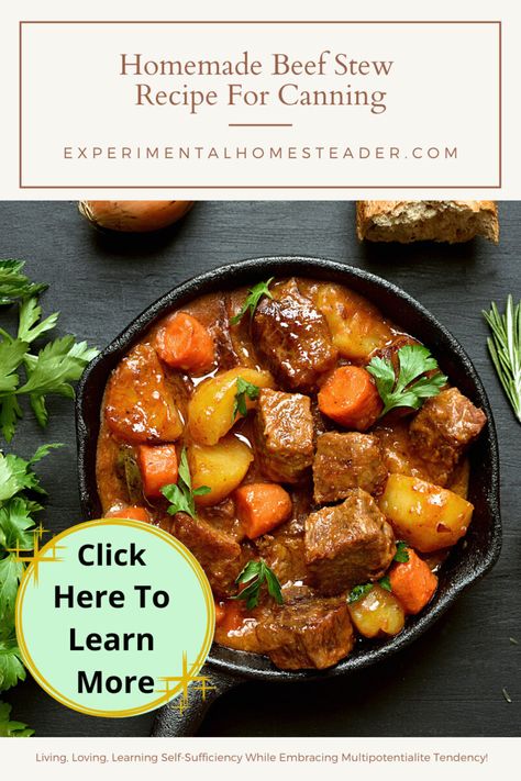 This homemade beef stew recipe for canning is a delicious way to have a home cooked meal ready and on the table in just 15 minutes. #beefstewrecipeforcanning #beefstewrecipe #beefstew #beefstewmeatrecipes #canningrecipes #canningstew #canningstewmeat #canningstewbeef How To Can Homemade Beef Stew, Beef Stew For Canning, Canning Beef Stew Pressure, Canned Beef Stew Recipes, Canning Stew Meat, Canning Stew, Canned Stew, Beef Stew Canning Recipe, Canned Beef Stew