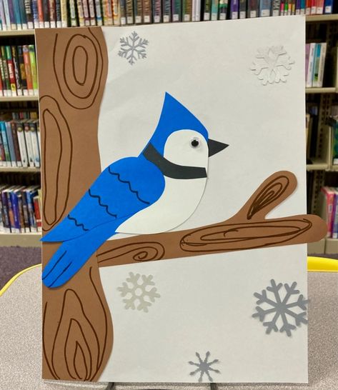 Blue Jay Craft, Winter Bird Crafts For Kids, Blue Jay Art, Library Crafts, Storytime Crafts, Toddler Curriculum, Winter Art Projects, Paper Blue, Paper Black