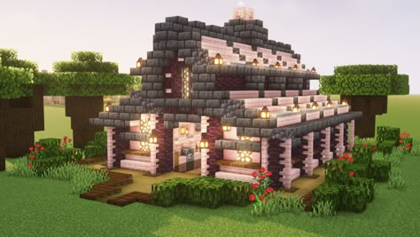 Villager Trading Minecraft Build, Villager Hall Designs, Villager Trading House Minecraft, Minecraft Villager Trading Hall Aesthetic, Minecraft Villager Trading Huts, Cherry Wood Village Minecraft, Villager Trade Hall Minecraft, Mc Villager Trading Hall, Village Hall Minecraft