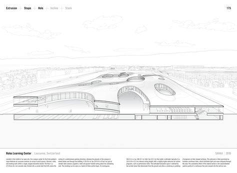 Studying the "Manual of Section": Architecture's Most Intriguing Drawing,Rolex Learning Center by SANAA (2010). Published in Manual of Section by Paul Lewis, Marc Tsurumaki, and David J. Lewis published by Princeton Architectural Press (2016). Image © LTL Architects Manual Of Section, Ltl Architects, Rolex Learning Center, Section Drawing Architecture, Floor Plan Symbols, Social Housing Architecture, Section Drawing, Elevation Drawing, Architecture Elevation