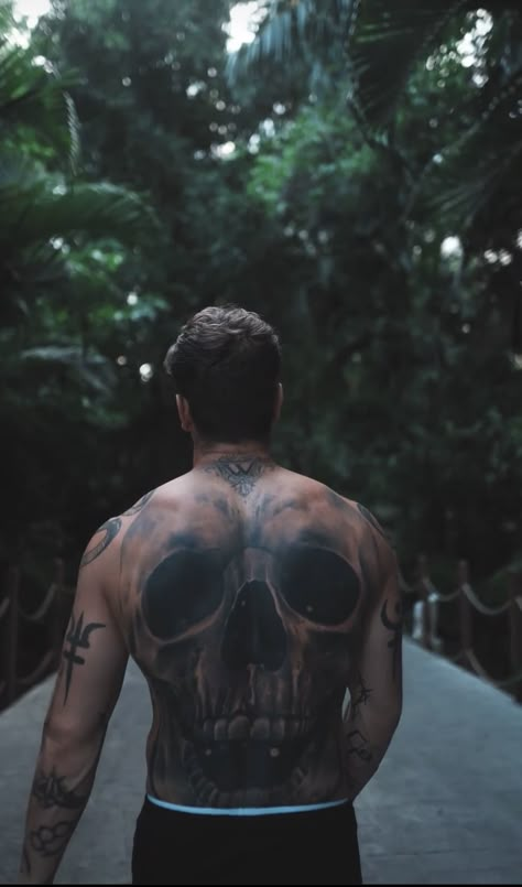 Back Skull Tattoo For Men, Max Jones, Rug Tattoo, Tattooed Men, Piece Tattoo, Skull Sleeve Tattoos, Skull Sleeve, Back Piece Tattoo, Tattoo Skull