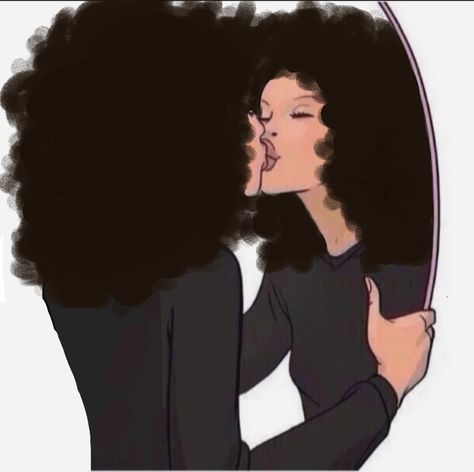 Never Need A B Im What A B Needs Sticker, Mirror Kisses Aesthetic, Kissing Mirror Cartoon, Kissing The Mirror, Kissing Mirror, Kiss Moods, Cartoon Afro, Afro Cartoon, Icon Afro