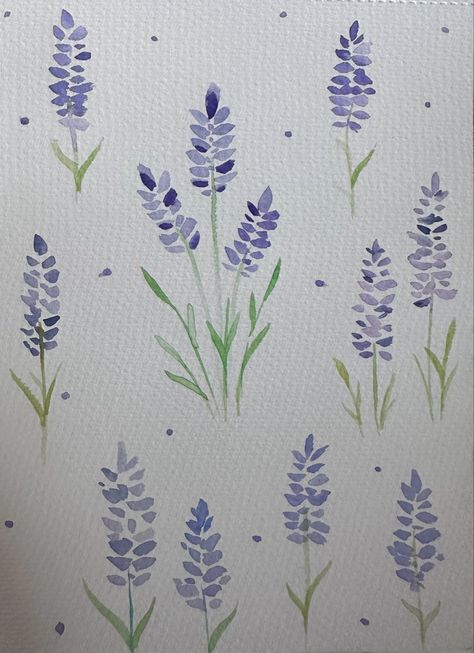 Watercolor painting Hand Painted Lavender, Wall Stamp Painting Diy, How To Paint Lavender, Easy Lavender Painting, Lavender Canvas Painting, Lavender Painting, Lavender Paint, Lilac Painting, Lavender Watercolor