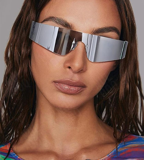 aka Beyonce shades ;) Cyberpunk Visor, Futuristic Glasses, Wrap Around Sunglasses, Colorful Sunglasses, Futuristic Sunglasses, Frameless Sunglasses, Personalized Sunglasses, Visor Sunglasses, Y2k Sunglasses