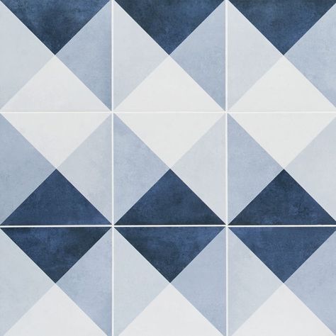 Art Geo Cement Deco Blue by Elizabeth Sutton 8x8 Matte Porcelain Tile | Tilebar.com Navy Patterned Floor Tiles Bathroom, Elizabeth Sutton Tile, Bathroom Tile Wallpaper, Blue Floor Tile Bathroom, Blue Patterned Tile, Square Tile Patterns, Blue Pattern Tile, Blue White Tile, Blue Floor Tile