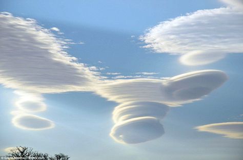 Rare spectacle: These lenticular clouds, also known as altocumulus standing lenticularis, are hardly ever seen in British skies Evaporation And Condensation, Lenticular Clouds, Weather Cloud, Wild Weather, Atmospheric Phenomenon, Cloud Shapes, Natural Phenomena, Sky And Clouds, Beautiful Sky