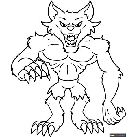 Free Cartoon Werewolf Coloring Page for Kids Werewolf Sketch, Cartoon Werewolf, Scary Coloring Pages, Calendar Doodles, Werewolf Drawing, Easy Drawing Guides, Cartoon Witch, Free Printable Coloring Sheets, Monster Coloring Pages