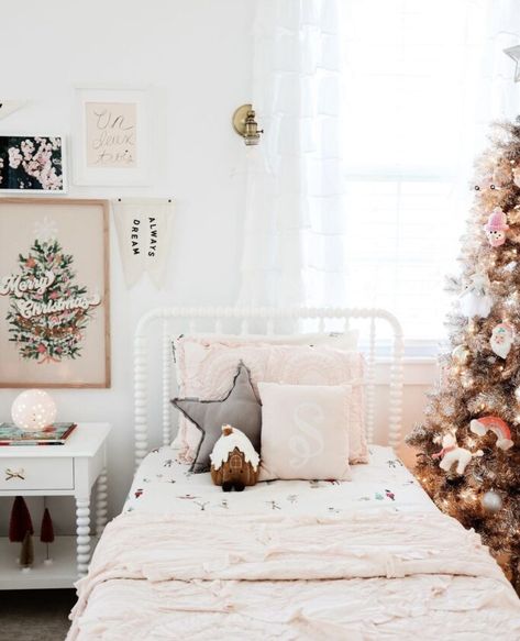 Pink Christmas Tree Decorations, Pink Girl Room, Jenny Lind, 2023 Pink, Kids Nightstand, Simple Christmas Decor, Pink Christmas Decorations, Girl’s Room, Pink Trees