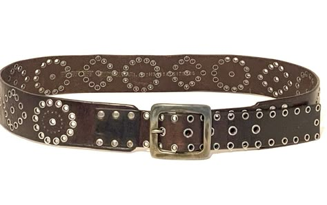 Vintage Studded Leather Belt  Eyelet ~ Studded Energie B. Staff Tools  Unisex 90s  36 Energie Mens (Unisex) Curved Genuine Leather Belt  Made in Italy  Size 36 Retro 90s Waist or Hip Belt Belt Width - 5 cm Buckle Width - 5.75 cm The length from the buckle to the closest hole. - 90 cm The length from the buckle to the furthest hole. - 101 cm 2.5 cm Holes Adjustment approx. Fabric Composition         Leather (exclusive of trimmings) Embellishments              Eyelet Punched Circular Pattern Colour                             Brown Belt Png Aesthetic, 90s Belt, Belts Vintage, 90s Accessories, Y2k Belt, 70s Men, Stud Fashion, Hip Belt, Vintage Belt