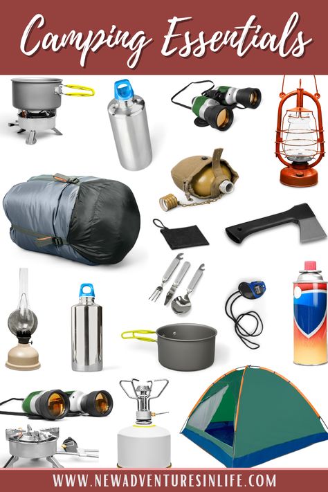 Camping Essentials. Camping Gear. Everything you need for tent camping. #campingessentials #campinggear Essentials For Camping, Camp Equipment, Tent Life, Camping Cooking Gear, Camping Gear Checklist, Camping Essentials List, Cooking Camping, Camping Sleeping Pad, Camping For Beginners