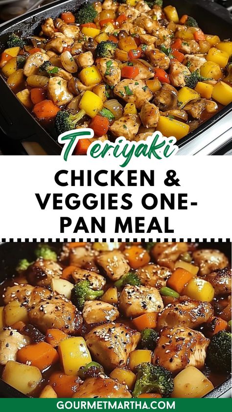 This Teriyaki Chicken & Veggies One-Pan Meal is the ultimate quick and delicious dinner solution! With tender chicken, vibrant veggies, and a savory-sweet teriyaki glaze, you’ll love how easy it is to make and clean up afterward. Save this quick and easy recipe for busy days #OnePanMeal #TeriyakiChicken #EasyDinner #HealthyRecipes #QuickMeals #SheetPanDinners #WeeknightDinner #ChickenRecipes #DinnerInspo #MealPrepIdeas Keto Chicken And Veggies Recipes, Teriyaki Chicken & Veggies One Pan Meal, Healthy Dinners For 1 Person, Easy Dinner With Veggies, Healthy Diet Dinner Recipes, Teriyaki Chicken In The Oven, Sheet Pan Stir Fry Chicken, Sheet Pan Chicken Teriyaki, Teriyaki Chicken Sheet Pan Dinner