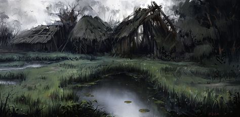 Abandoned Village by ArtofReza Marshland Art, Forest Village, Old Warrior, Abandoned Village, Abandoned Town, Fantasy City, Fantasy Story, Fantasy Setting, Fantasy Places