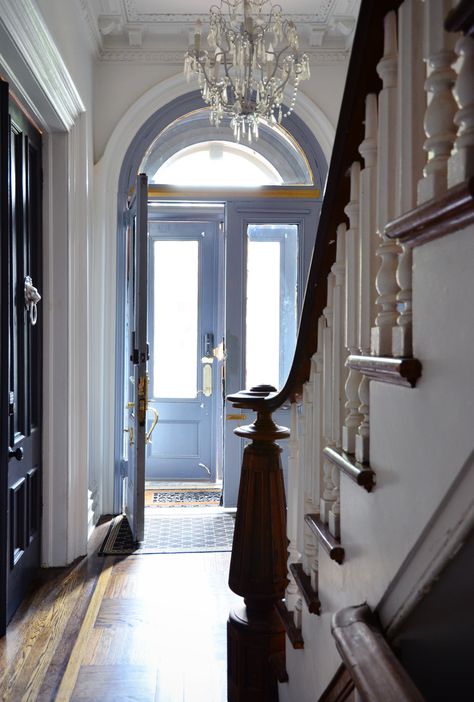 House Tour: Dramatic Decor in a Brooklyn Brownstone | Apartment Therapy Brownstone Brooklyn, Brownstone Interiors, Brooklyn Brownstone, Foyer Decorating, Modern Victorian, Tall Ceilings, Entry Way, Entrance Hall, Entrance Hallway