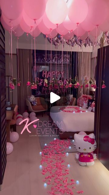 Kaitlyn Harrell on Instagram: "A Dream 🩷☁️ Happy Birthday @milanbrielle ✨  Hello Kitty themed birthday room for the beautiful birthday girl. Contact us today to book your next luxury birthday surprise!  Bouquet: @kdreamevents_ 🩷 #romanticbirthday #atlantadecor #hellokitty #birthday #birthdaydecor #hoteldecor #hellokittybirthday" Birthday Room Decorations Surprise Girl, Birthday Room Surprise For Girlfriend, Hotel Decorations For Girlfriend, Birthday Room Ideas, Hotel Birthday Decorations For Her, Birthday Bedroom Surprise, Hotel Room Birthday Decoration, Happy Birthday Hotel Room Decor, Hotel Room Decoration Birthday