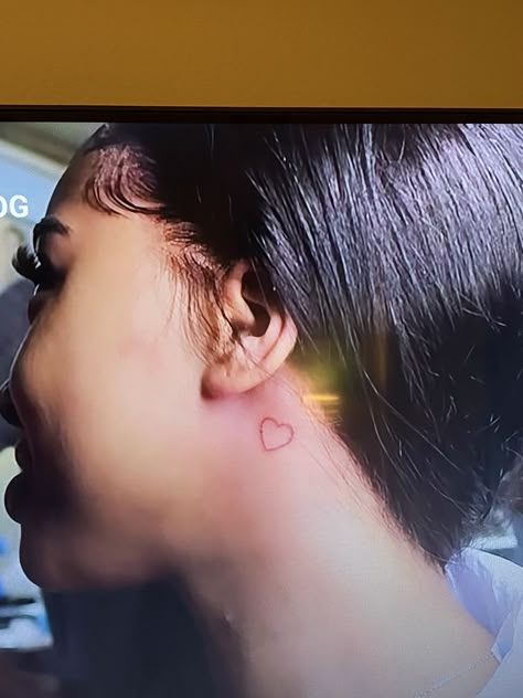 K Heart Tattoo, Heart Behind Ear Tattoo, Heart Behind Ear, Heart Tattoo Behind Ear, Rare Tattoo, K Heart, Rare Tattoos, Tattoo Behind Ear, Red Heart Tattoos