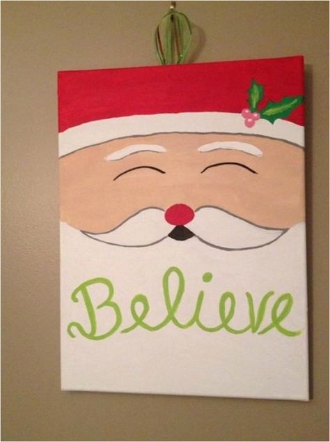 Canvas Painting Projects, Christmas Paintings On Canvas, Holiday Painting, Easy Canvas Painting, Navidad Diy, Christmas Canvas, Santa Clause, Noel Christmas, Canvas Crafts