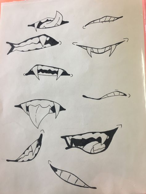 Fang Smile Drawing, Creepy Mouth Drawing Reference, Mouth Drooling Drawing, Evil Smile Drawing Reference, Monster Mouth Drawing Reference, Mouth Drawing Reference Fangs, Mouth Drawings, Teeth Drawing, Smile Drawing