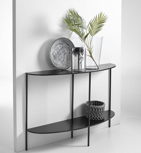 Anya half-moon black metal console table Half Moon Console Table Entryway, Rounded Console Table, Half Moon Entry Table, Small Console Table Entryway, Narrow Entryway Console, Small Metal Table, Console Table Metal, Tv Console Decor, Black Metal Console Table