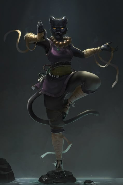 Tabaxi Monk , Annie Doyon on ArtStation at https://www.artstation.com/artwork/1nXRGe Tabaxi Monk, Monk Dnd, Elder Scrolls Art, Dnd Races, Dungeons And Dragons Characters, Dnd Art, Dnd Characters, Fantasy Artwork, Character Portraits