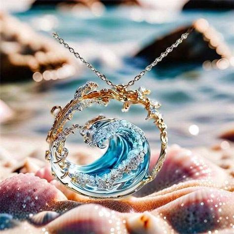 Temu | Explore the Latest Clothing, Beauty, Home, Jewelry & More Party Accessories Jewelry, Crystal Jewelry Earrings, Wave Pendant, Blue Luxury, Ocean Necklace, Wave Necklace, Packing Jewelry, Summer Necklace, Blue Necklace