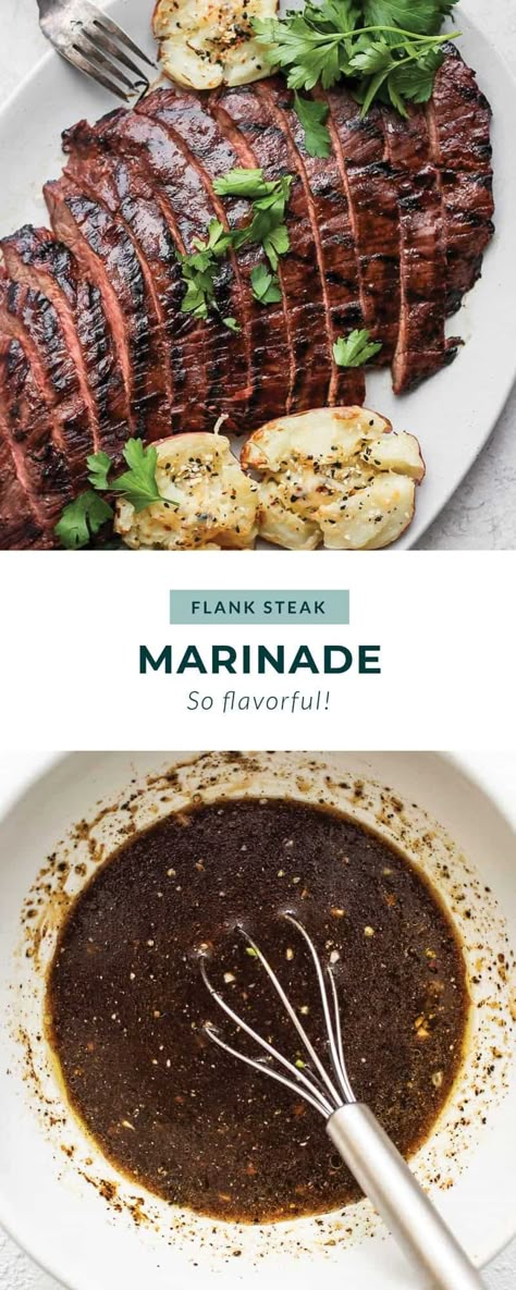 This flank steak marinade is easy to make and packed with 7 flavorful ingredients. Use it to marinate any flank steak. Enjoy! Flank Steak Marinade, Steak Marinades, Easy Grill, Recipes Grill, Marinade Flank Steak, Grill Ideas, Marinated Flank Steak, Flank Steak Recipes, Bbq Menu