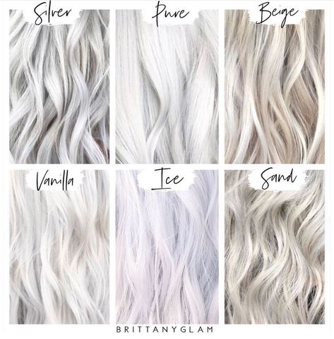 Beauty Launchpad on Instagram: “Which shade is your fave? 👩🏼‍🦳 @brittany.glam #beautylaunchpad • Shades of The Blonde Society  Clients - Everyone has a different vision of…” Platinum Vs Icy Blonde, Toners For White Hair, Different Types Of Blonde Hair Shades, Shades Of Platinum Blonde, Icy Ash Blonde Hair, Grey Blonde Hair Color, Bright Dimensional Blonde, Platinum Silver Hair, White Hair Toner