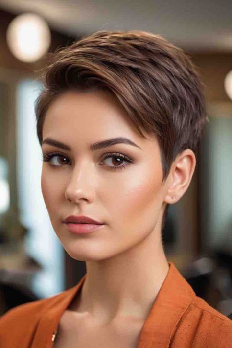 30 Chic & Modern Pixie Short Haircut Inspirations Short Pixie With Long Top, Short Pixie Haircut For Thick Hair, Short Straight Pixie Haircuts, Elegant Pixie Cut, Thick Pixie Haircut, Womens Pixie Haircut, Pixie Straight Hair, Side Part Pixie Haircut, Tapered Pixie Haircut