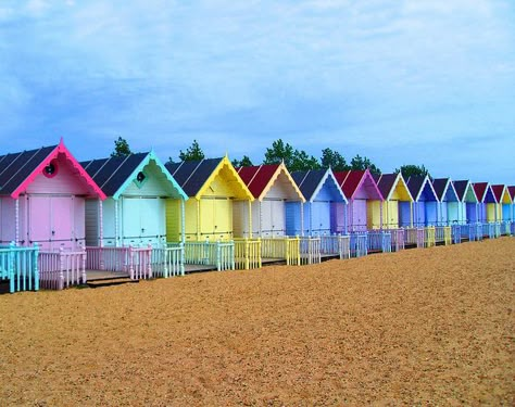 beach cabanas in Essex, England Beach Cabanas, Essex England, British Seaside, Beach Cabana, Interior Vintage, Woven Furniture, Beach Huts, Furniture Luxury, Beach Hut