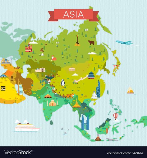 Asia Map Aesthetic, Asia Map Illustration, Asia Illustration, Tourism Background, Map Of Asia, Travel Journal Cover, Asia Map, Gif Disney, Tiny World