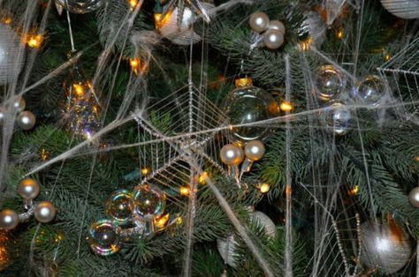 Choose a Christmas tradition from another country. (In the Ukraine it’s tradition to hang spider web-shaped decorations on the tree.) Christmas In Ukraine, Yule Cat, Family At Christmas, Nightmare Before Christmas Tree, Pickle Ornament, Christmas Pickle, Holiday Flowers, Christmas Log, Creepy Christmas