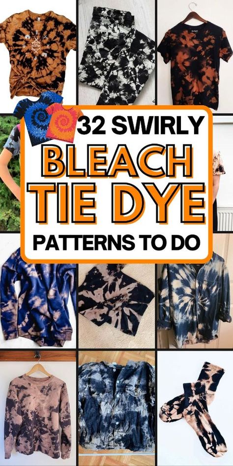 Get creative with these stylish bleach tie dye patterns. Bleach Tie Dye Diy Patterns, Advanced Tie Dye Patterns, Bleach Tie Dye Patterns, Bleach Tie Dye Diy, Unique Tie Dye Patterns, Tie Dye Patterns Background, Tie Dye Techniques Pattern, Funky Crafts, Reverse Tye Dye