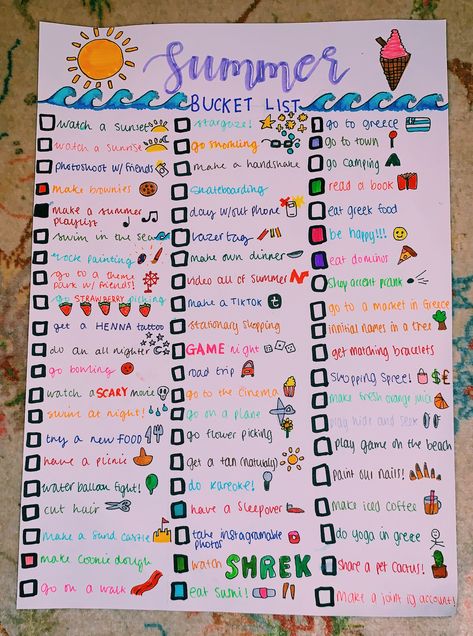 Summer Fun Poster, Summer Checklist Poster, Poster Bucket List, Summer Bucket Lists Uk, Summer Poster Bucket List, Summer Bucket List Poster Ideas, Judy Moody Summer Bucket List, Summer Bucket List 2024 Poster, Stuff To Do During Summer