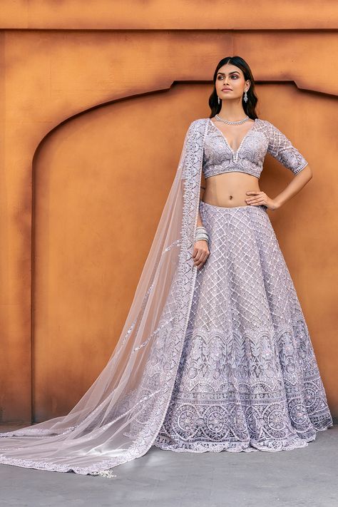 Pastel Lavender Lehenga, Lavender Lehenga, Self Embroidery, Pastel Lavender, Kids Blouse, Unstitched Suits, Embroidered Dupatta, Indian Clothes, Saree Styles