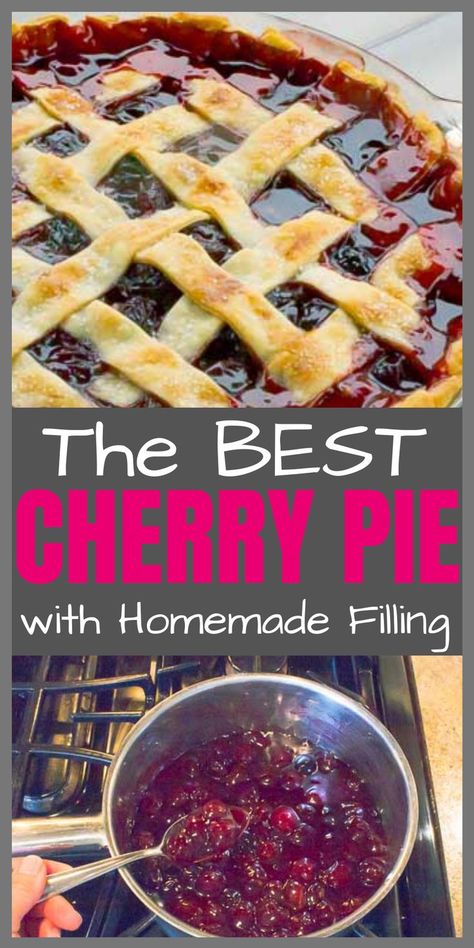 Flaky Pie Crust filled with am easy Homemade Cherry Pie Filling is   bursting with cherry flavor that’s just sweet enough to satisfy with a   smidge of tart. The filling recipe is so easy and delicious, you will   never buy canned store bought again! #savorwithjennifer #cherrypie   #cherrypiefilling Pie Buffet, Best Cherry Pie Recipe, Best Cherry Pie, Homemade Cherry Pie Filling, Mabon Celebration, Homemade Cherry Pie, Cherry Pie Filling Recipes, Almond Pie, Homemade Cherry Pies