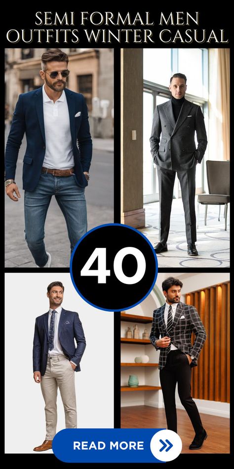 Explore the 40 best semi-formal outfit ideas for men! Perfect for winter casual settings, classy events, or aesthetic looks that balance comfort and style. Upgrade your wardrobe with these versatile options. 👔✨ #SemiFormal #MensFashion #StyleInspo Men Fancy Casual Outfit, Mens Outfits With Blazers, Mens Fashion Semi Formal Business Casual, Winter Semi Formal Outfit Men, Mens Fine Dining Outfit, Semi Formal Attire For Teenage Guys, Winter Formal For Guys, Date Night Outfit Winter Men, Cocktail Event Outfit Men