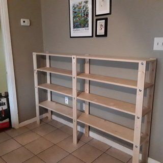 Cheap, Easy, Low-waste Bookshelf Plans: 5 Steps (with Pictures) 2x6 Bookshelf Diy, Diy Sturdy Shelves, Horizontal Bookshelf Diy, Diy Open Shelf Bookcase, Diy Low Bookcase, Cheap Diy Bookshelf, Diy Cheap Bookshelf, Make Your Own Bookshelf, Easy Diy Bookcase