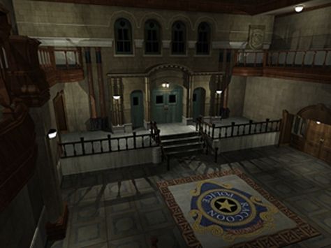 Raccoon city police departament hall, Resident evil 2 Resident Evil Remake, Resident Evil Hd Remaster, Noir Detective, Resident Evil 2, Tmnt 2012, Police Station, Vintage Horror, Game Inspiration, Game Artwork