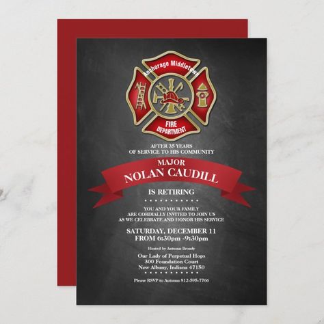 Firefighter Retirement Party Invitations | Zazzle.com Formal Invitation Card Design, Formal Invitation Card, Firefighter Retirement, Retirement Party Invitation, Fire Badge, Retirement Invitations, Retirement Party Invitations, Firefighter Wife, Fire Chief