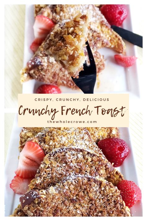 Crunchy French Toast is a little fun twist on your traditional french toast. Coated with a corn flake crust, this will sure wow yourself as well as whoever is enjoying it with you! Super easy and delicious. Breakfast never looked so good. Corn Flake Crusted French Toast, Corn Flake French Toast, Frosted Flakes French Toast, Crunchy French Toast Recipe, Crunchy French Toast, Crusted French Toast, Cheesecake French Toast, Corn Flake, French Toast Roll Ups