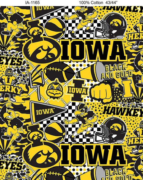 Iowa Hawkeyes - Pop Art 100% Cotton 43 inches wide Sold by the yard Iowa Hawkeye, University Of Iowa, Graffiti Designs, Northwestern University, Iowa Hawkeyes, University Of Miami, College Team, Art Graffiti, Cotton Quilting Fabric