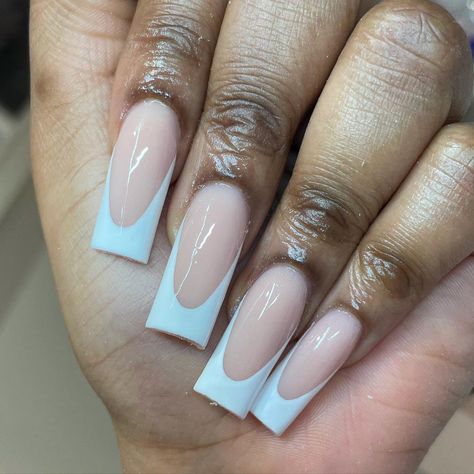 Deep White French Tip Nails, Deep French Nails, Nude Nail, Nude Nail Designs, White French Tip, Smile Lines, White Tip, Unique Acrylic Nails, French Tips