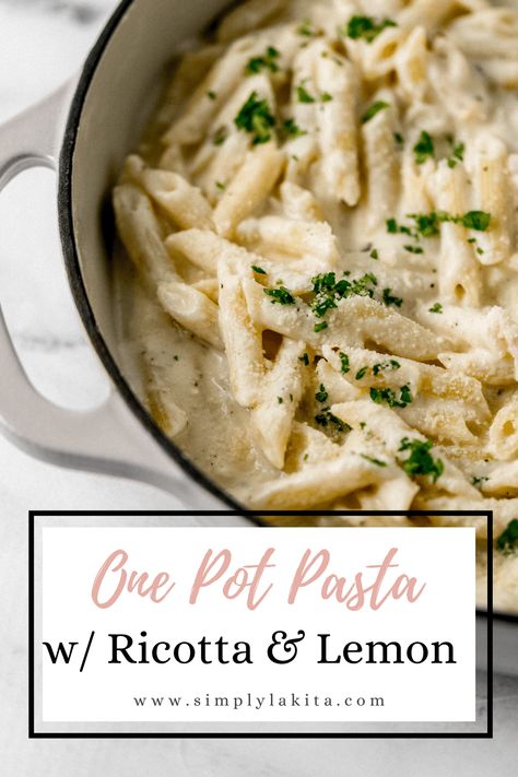 This week, try making this One Pot Pasta with Ricotta and Lemon for a simple pasta dish. It comes together in 15 minutes for a comforting pasta that is creamy with the perfect balance of rich ricotta and tangy lemon. simplylakita.com #lemonpasta #ricottarecipe Ricotta Recipes Healthy, Pasta With Ricotta, 5 Ingredient Meals, Orzo Risotto, Healthy Skillet, Kids Dinners, Pasta Orzo, Ricotta Cheese Recipes, Pizza Chicken